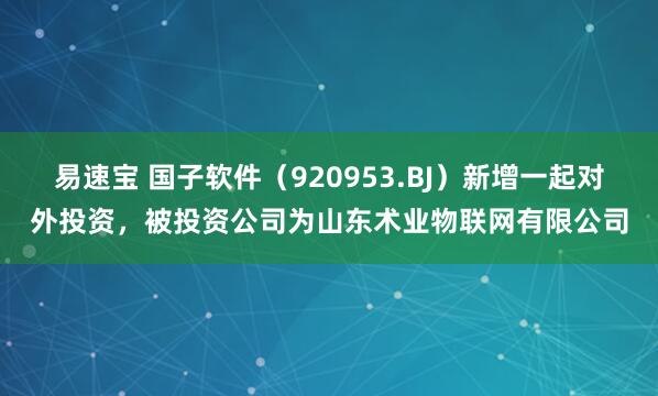 易速宝 国子软件（920953.BJ）新增一起对外投资，被投资公司为山东术业物联网有限公司